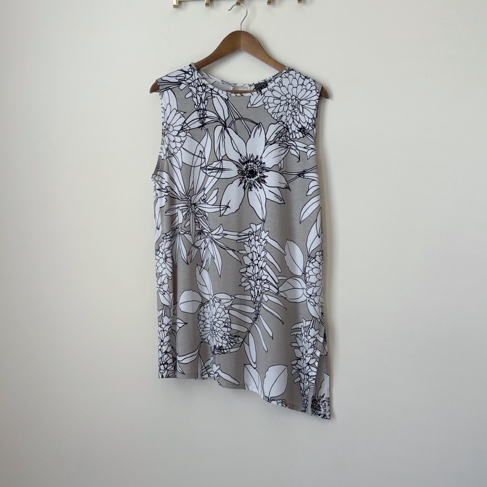 Clara Sunwoo Sleeveless Asymmetrical Floral Tunic Top Large